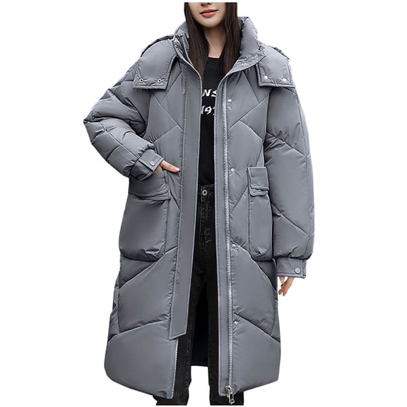 HTNBO Women Parka Hooded Jackets Thicken Warm Cotton-padded Puffer Coats Long Parkas Clothes Loose Outerwear