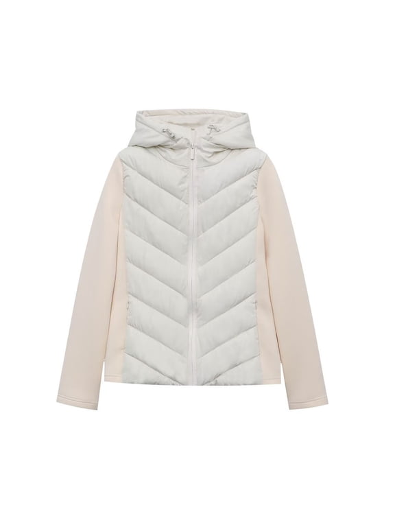 Women Patchwork Hooded Cotton Padded Jacket Slim Fit Quilted Parka Coat Elegant Winter Outerwear