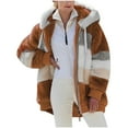 thumbnail image 1 of HTNBO Women Plus Size Winter Warm Loose Plush Zip Hooded Jacket Coat Coffee 5XL, 1 of 6