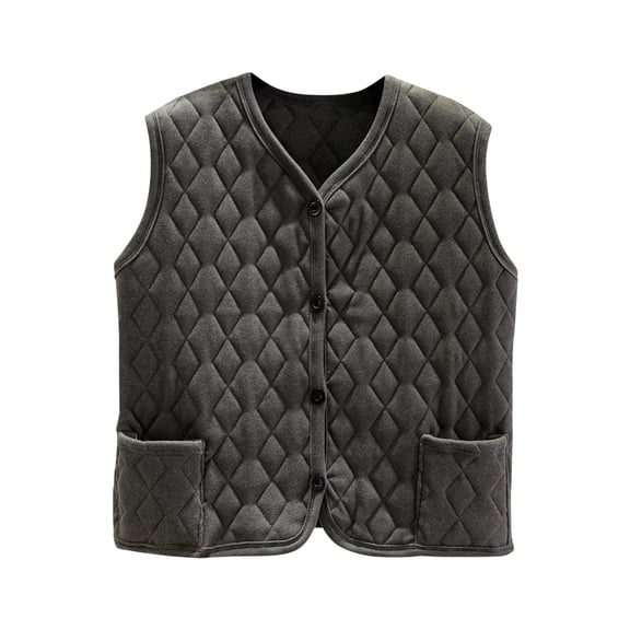 HTNBO Women Quilted Vest V Neck Fleece Puffer Vest Slim Fit Button Down Padded Gilet Sleeveless Outerwear Coat with Pocket