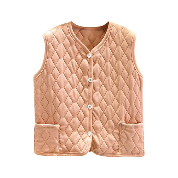 HTNBO Women Quilted Vest V Neck Fleece Puffer Vest Slim Fit Button Down Padded Gilet Sleeveless Outerwear Coat with Pocket