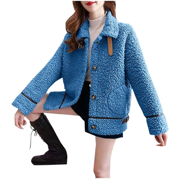 HTNBO Women'S Slim Fit Wool Coat Loose Autumn And Winter Fleece Warm Top Cardigan Jacket