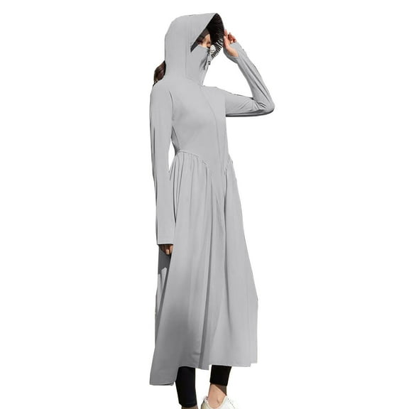 HTNBO Women Sun Protection Long Sleeve UPF 50  Swimsuit Cover Up Lightweight Full Zip UV Dresses