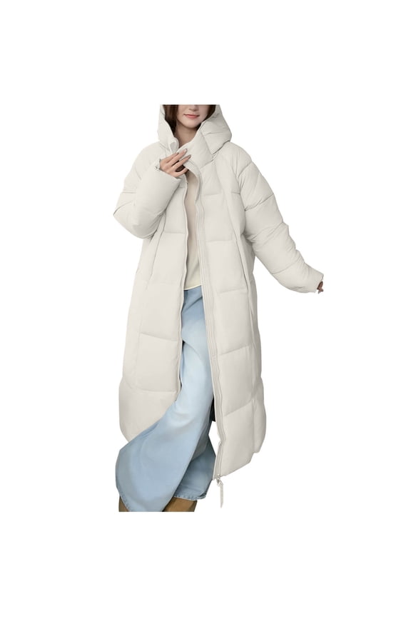 Women Warm Winter Long Quilted Coat Hooded Maxi Length Long Sleeve Puffer Jacket Thick Padded Winter Coats