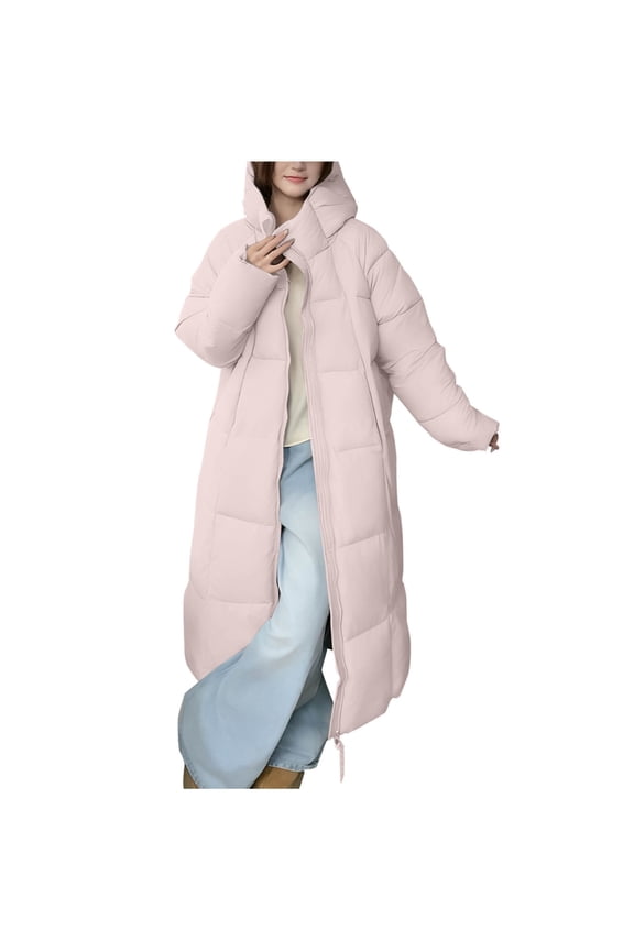Women Warm Winter Long Quilted Coat Hooded Maxi Length Long Sleeve Puffer Jacket Thick Padded Winter Coats