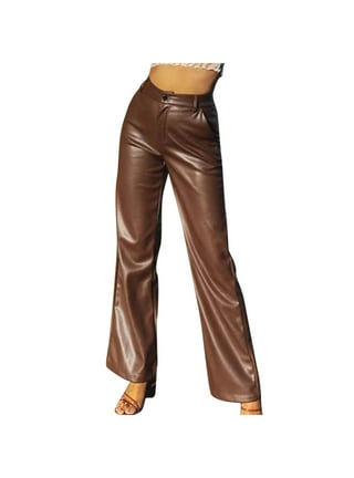 Women's Faux Leather Leggings High Waist Tummy Control Leggings Solid Color  Leather Pants Straight Wide Leg Pu Pants 