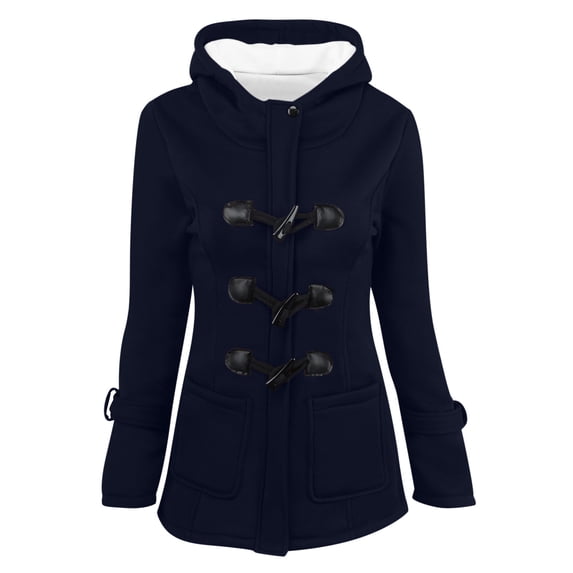 HTNBO Women Winter Warm Coats Fleece Lined Hooded Parka Jacket Long Sleeve Hooded Outerwear with Pocket Overcoats