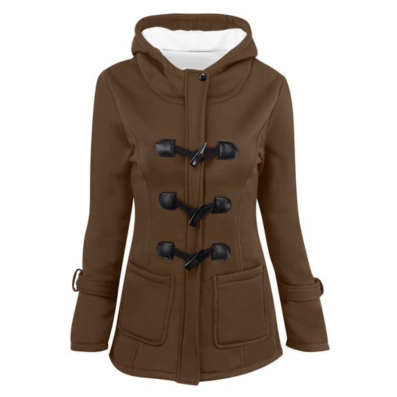 HTNBO Women Winter Warm Coats Fleece Lined Hooded Parka Jacket Long Sleeve Hooded Outerwear with Pocket Overcoats