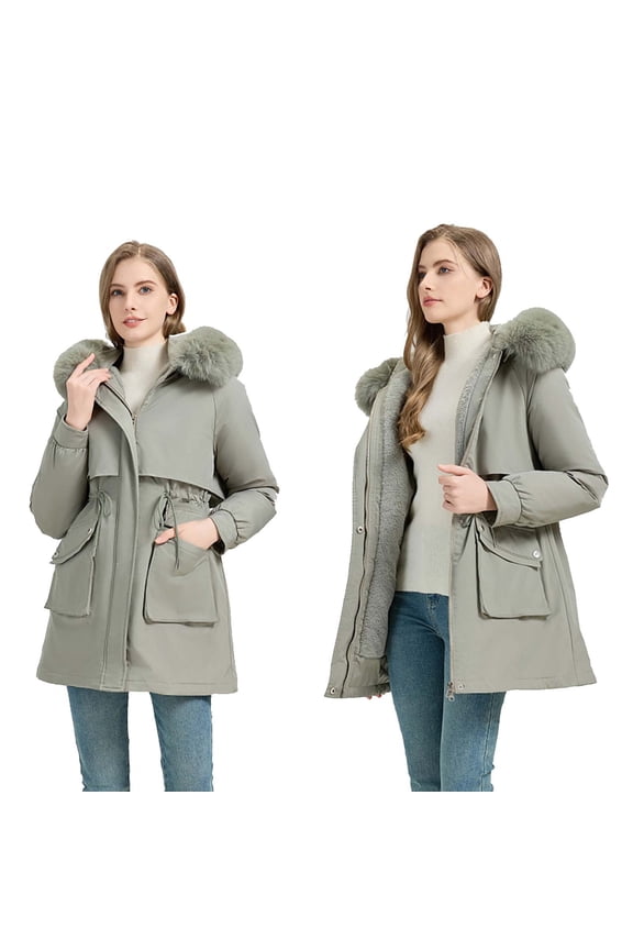 Women Winter Warm Thicken Parka Jacket Heavyweight Padded Insulated Quilted Puffer Coat with Faux Fur Neck