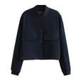 thumbnail image 1 of HTNBO Women's Button Down Bomber Jacket Drop Shoulder Short Cropped Coat Outwear, 1 of 3