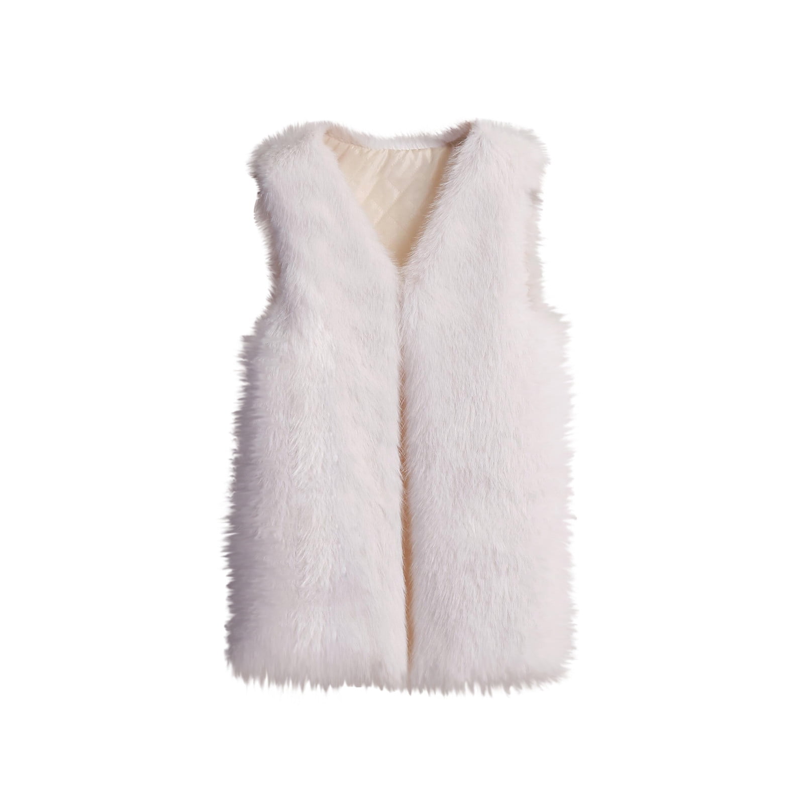 HTNBO Women's Casual Fall Winter Warm Vest Coat Fuzzy Cozy Vest Jackets  White 3XL
