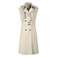 thumbnail image 1 of HTNBO Women's Chic Sleeveless Long Trench Coats Classic Lapel Double Breasted Mid-Length Belted Overcoat Dress Jacket, 1 of 7