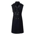 thumbnail image 1 of HTNBO Women's Chic Sleeveless Long Trench Coats Classic Lapel Double Breasted Mid-Length Belted Overcoat Dress Jacket, 1 of 7