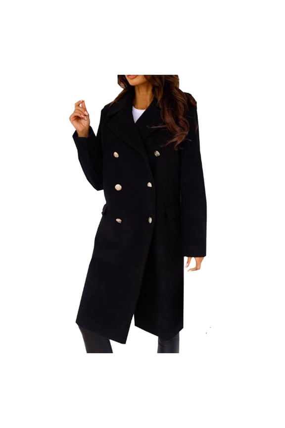 Women's Classic Long Sleeved Jacket Lapel Collar Coats Solid Color Wrap Coats With Pockets