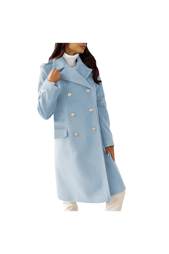 Women's Classic Long Sleeved Jacket Lapel Collar Coats Solid Color Wrap Coats With Pockets