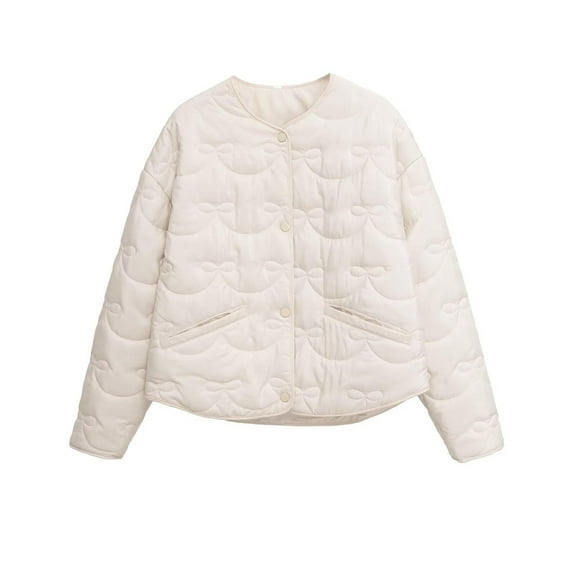 HTNBO Women's Cropped Puffer Quilted Jacket Lightweight Long Sleeve Button Down Padded Transitional Coat