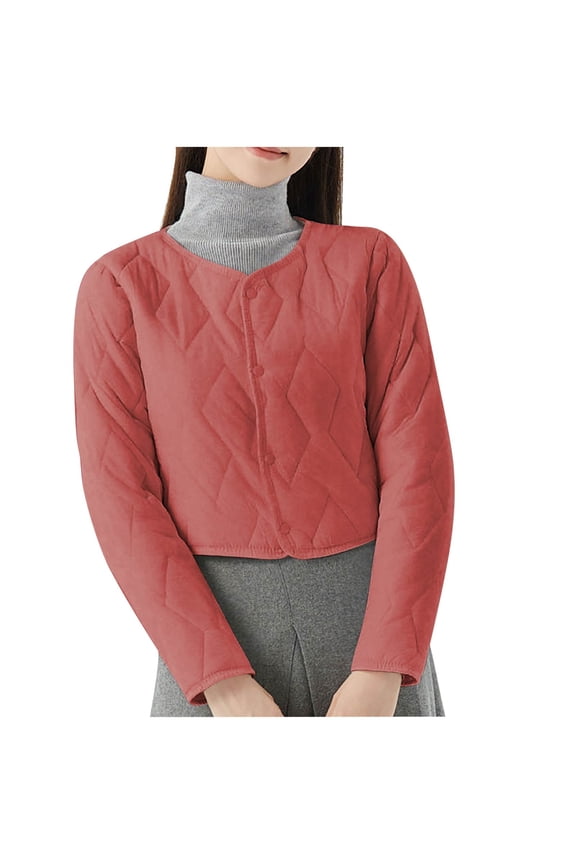 Women's Cropped Quilted Winter Coat, Plus Size Casual Lightweight Button Down Padded Down Puffer Jackets