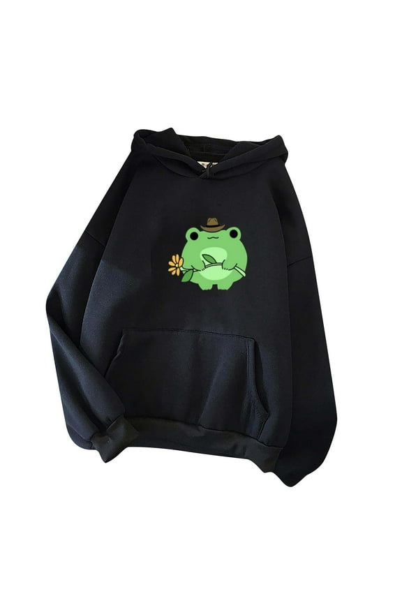 Women's Cute Hoodies Funny Frog Printed Long Sleeve Pullover Sweatshirts for Teen Girls