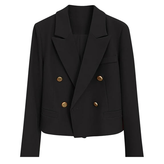 HTNBO Women's Double-Breasted Cropped Blazers Outerwear Casual Long Sleeve Open Front Work Office Business Suit Jackets