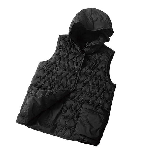 HTNBO Women's Fall Spring Vest Casual Sleeveless Hooded Zip Up Jacket Trendy Winter Coat Outerwear