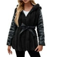 thumbnail image 1 of HTNBO Women's Faux Fur Coats with Hood Thicken Moto Biker Jackets Warm Winter Coats Belted Fleece Fuzzy Sherpa Trench Coats, 1 of 7