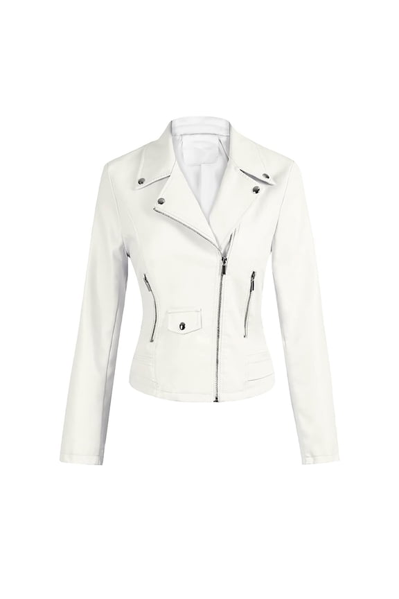 Women's Faux Leather Jacket For Women Crop Short Cropped PU Slim Zip Up Moto Biker Coat Motorcycle Jackets