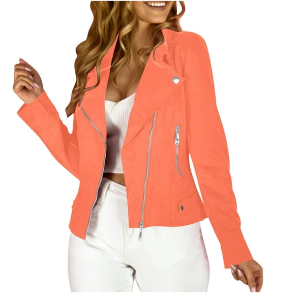 HTNBO Women's Faux Leather Jackets Suede Spring Trendy Outfits Fall Zip Up Cropped Moto Jakcet Outerwear