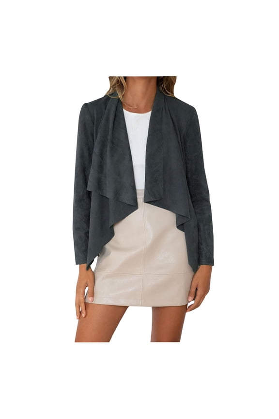 Women's Faux Suede Draped Front Coats Solid Color Long Sleeve Jackets Fall Casual Coats