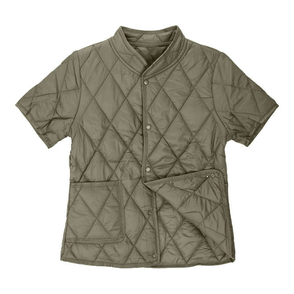 HTNBO Women's Fleece Lined Puffer Jacket Short Sleeve Snap Button Down Coats with Pocket Warm Diamond Quilted Jacket