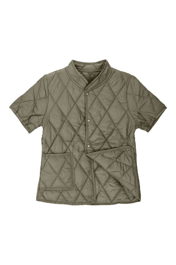 Women's Fleece Lined Puffer Jacket Short Sleeve Snap Button Down Coats with Pocket Warm Diamond Quilted Jacket