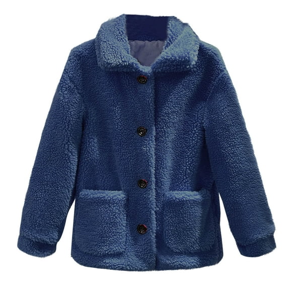 HTNBO Women's Fuzzy Fleece Jacket Lapel Button Down Warm Sherpa Coats Faux Fur Casual Winter Outerwear with Pockets