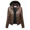 thumbnail image 1 of HTNBO Women's Hooded Faux Leather Winter Coat Lined Slim Fit Casual Coat Jacket Long Sleeve Open Front Coats, 1 of 2