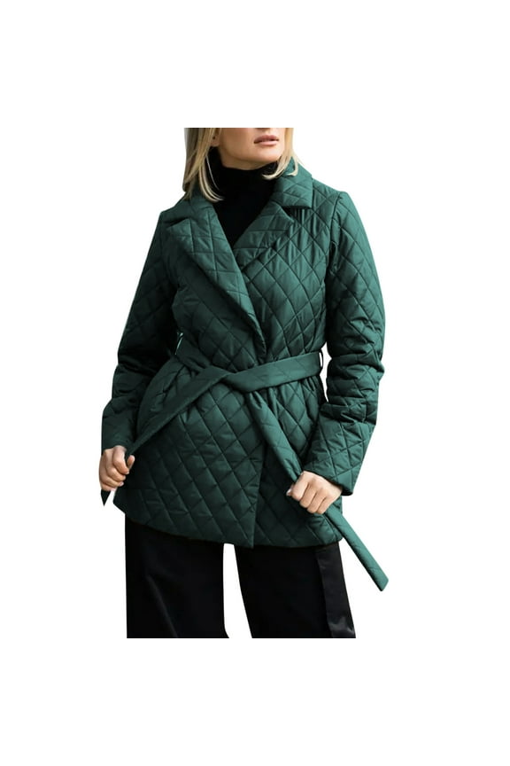 Women's Hooded Winter Quilted Wrap Coat with Belt, Mid-Long Warm Padded Down Puffer Jacket Elegant Overcoat