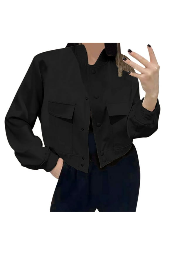 Women's Jacket Comfortable Button Closure Large Pockets Ribbed Cuffs Lapel Coat Fall Winter Outerwear