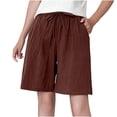 thumbnail image 1 of HTNBO Women's Knee Length Bermuda Shorts Cotton Linen Yoga Short Elastic Waist Athletic Casual Summer Shorts, 1 of 6
