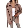 thumbnail image 1 of HTNBO Women's Lapel Button Down Cropped Wool Trench Coat Fashion Casual Long Sleeve Winter Warm Pockets Jacket with Belt, 1 of 4