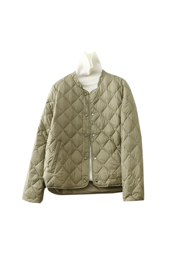 Women's Lightweight Quilted Puffer Jackets Button Down Collarless Casual Solid Winter Puffy Coat with Pockets