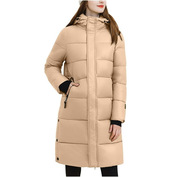 HTNBO Women's Long Puffer Coats Hooded Zip up Thickened Parka down Jackets Trendy Warm Quilted Jacket Winter Coat