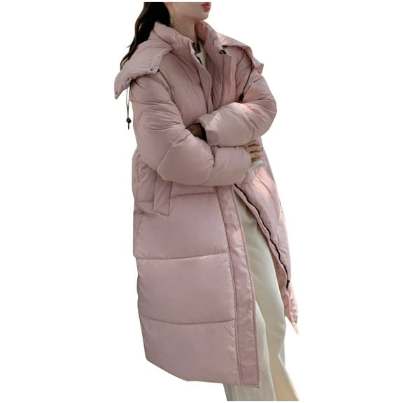 HTNBO Women's Long Puffer Jacket Casual Zip Up Quilted Hooded Thickened Warm Winter Padded Down Coat Outerwear