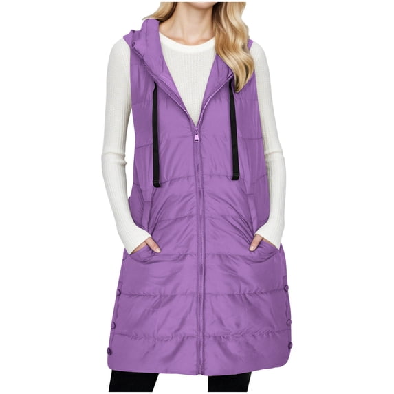 HTNBO Women's Long Puffer Vest, Hooded Quilted Sleeveless Jacket for Winter and Cold Weather