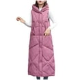 thumbnail image 1 of HTNBO Women's Long Puffer Vest Winter Sleeveless Maxi Quilted Padded Coat Full Zip Up Mid Length Hooded Down Jackets, 1 of 5