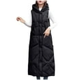 thumbnail image 1 of HTNBO Women's Long Puffer Vest Winter Sleeveless Maxi Quilted Padded Coat Full Zip Up Mid Length Hooded Down Jackets, 1 of 5