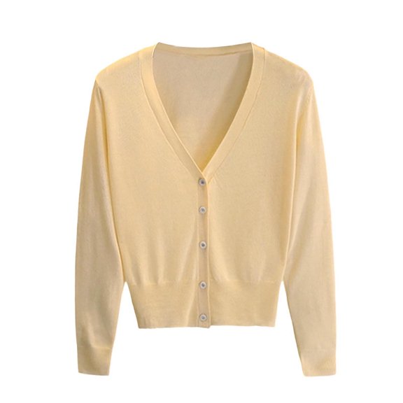 HTNBO Women's Long Sleeve Button Down Vee Neck Classic Sweater Knit Cardigan