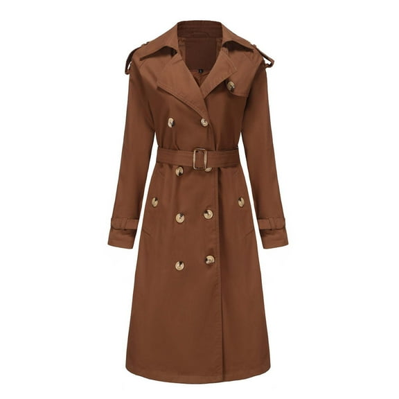 HTNBO Women's Long Waisted Cotton Trench Coat Long Sleeve Lapel Collar Autumn Winter Jacket