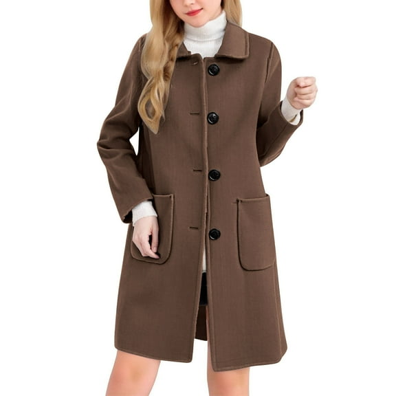 HTNBO Women's Mid-Length Pea Coat,Single-Breasted Wool Blend Overcoat Jackets for Winter