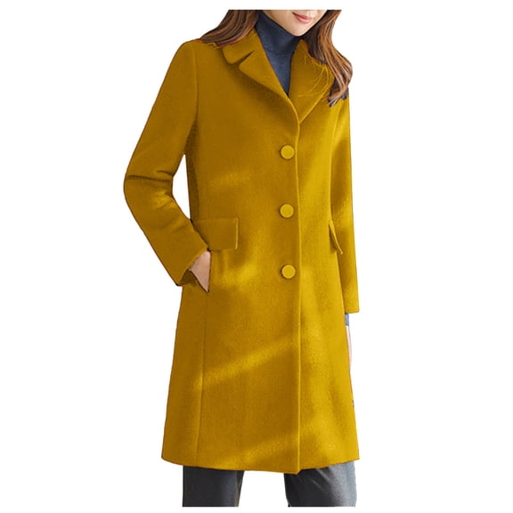 HTNBO Women's Notched Lapel Single Breasted Business Casual Wool Blend Long Trench Coat