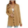 thumbnail image 1 of HTNBO Women’s Open Front Cable Knit Cardigan Fall Long Sleeve Button Oversized Sweater Coat, 1 of 8