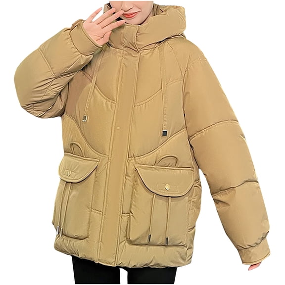 HTNBO Women's Oversize Down Jacket Fashion Tassel Thickened Winter Down Coat Hooded Puffer Lithe Long Jacket with Pocket