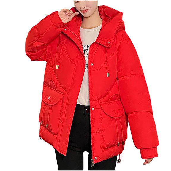 HTNBO Women's Oversize Down Jacket Fashion Tassel Thickened Winter Down Coat Hooded Puffer Lithe Long Jacket with Pocket