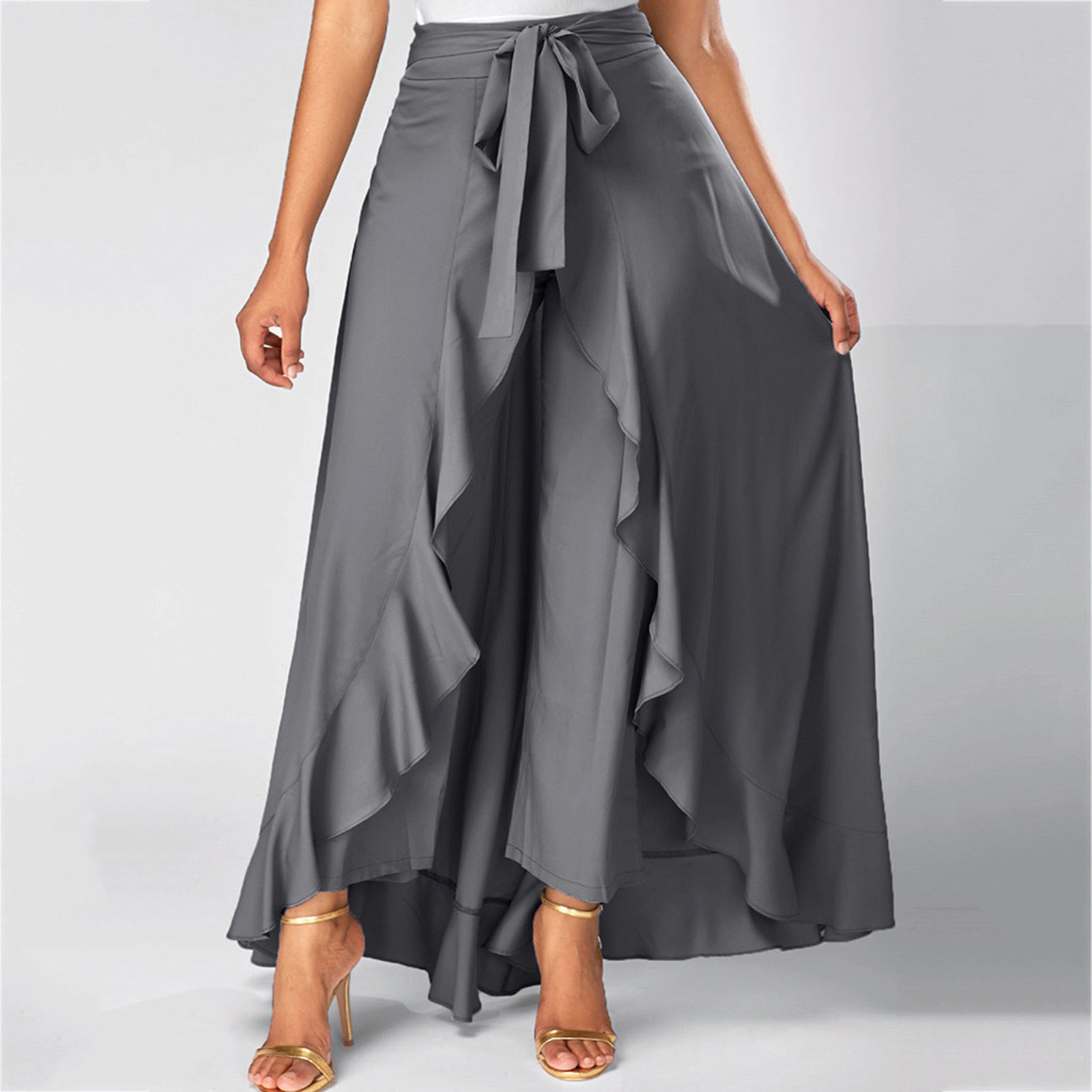 HTNBO Women s Pant Skirts Ankle Length 1950s Vintage Ruffle Hem Smocked Skirt Walmart